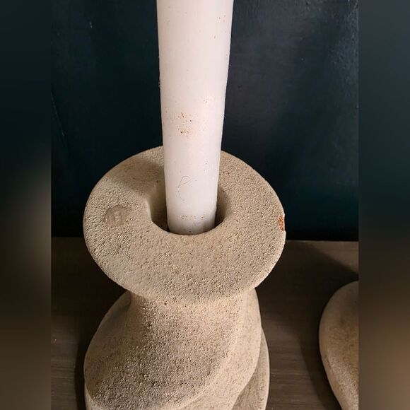 1991 Vintage Spiral Chunky Candlestick Holders Pair 11' & 7.5' Sculptural - Picture 9 of 11